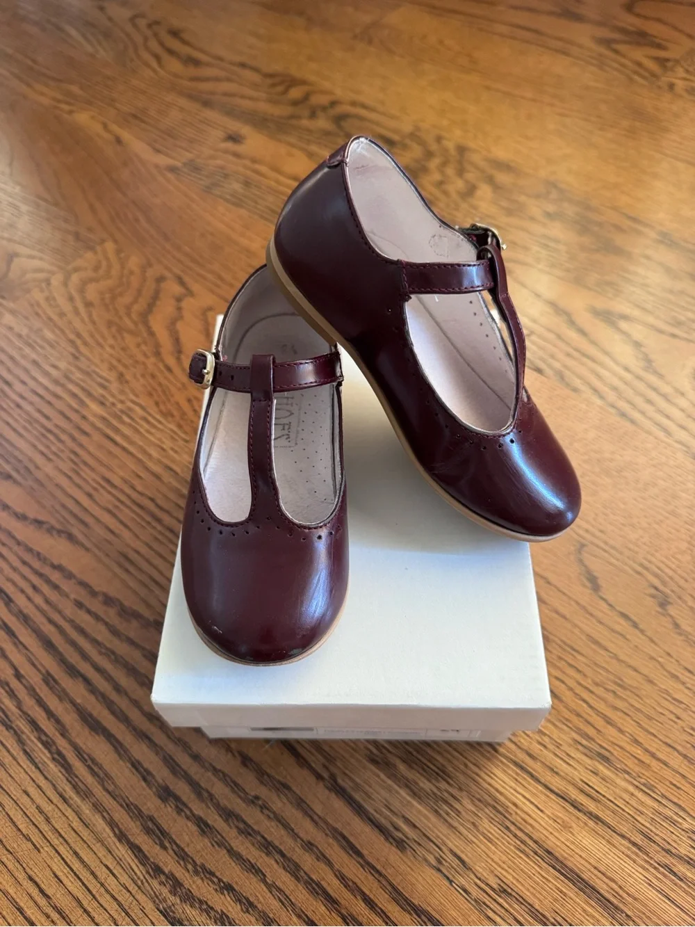 British Girls T-Strap Dress Shoes in Burgundy Merlot 24 8 🇬🇧
